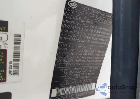 2017 Land Rover Range Rover Sport 3.0L V6 Supercharged Hse Dynamic из США, поврежденный, VIN SALWV2FV1HA155715